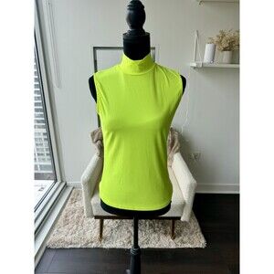 Shein Neon Yellow Mock Neck Sleeveless Ribbed Tank Size Large